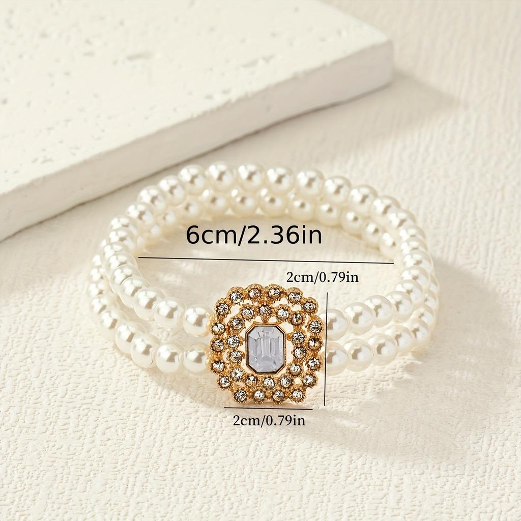 Foreign Trade, High-end Double-layer Imitation Pearl Bracelet Temperament Diamond-set Geometric Women's Jewelry