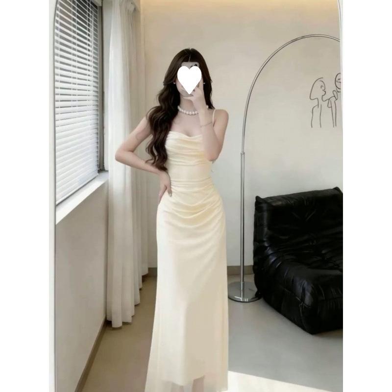 French royal sister style sexy backless suspender tight hip dress seaside vacation style long dress year summer
