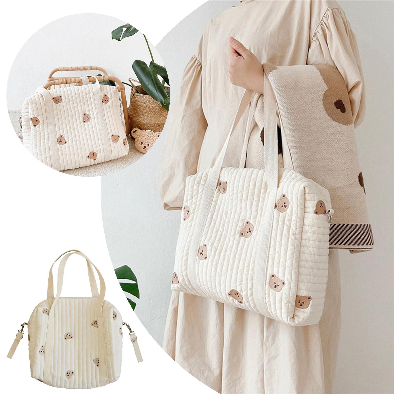 Baby Care Bag Shoulder Bag Embroidery Quilted Stroller Storage Organizer Large Handbags Under Bed Comforter Storage One Size хаки