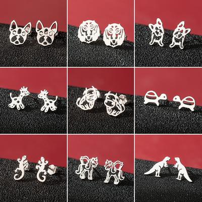 Cartoon 925 Copper Animal Stud Earrings for Women Fashion Dinosaur Giraffe Turtle Lizard Dog Earings S925 Piercing Zircon