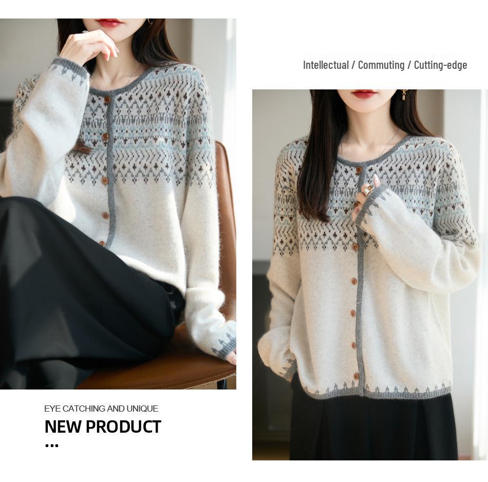 Women's 2025 Winter Fair Isle Jacquard Cardigan - Age-Reducing, Single-Breasted, Stylish and Chic