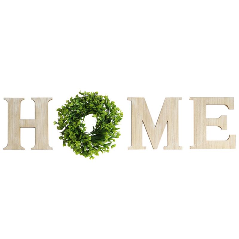 Wall Hanging Wood Home Sign with Artificial Garland for Living Room House