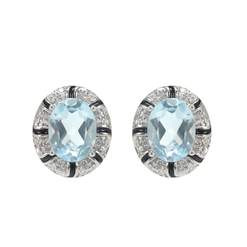 Natural Color Treasure Crystal Stone Topaz Earrings S925 Sterling Silver Non-fading Stud Earrings Women's Garnet Olivine Elegant Women's Jewelry