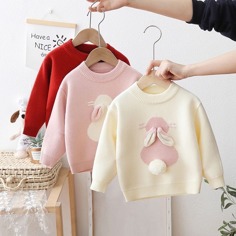 Winter and Autumn Girls' Thickened Sweater Rabbit Little Girls'  Wear Plush Children's Velvet Sweater Baby Knit