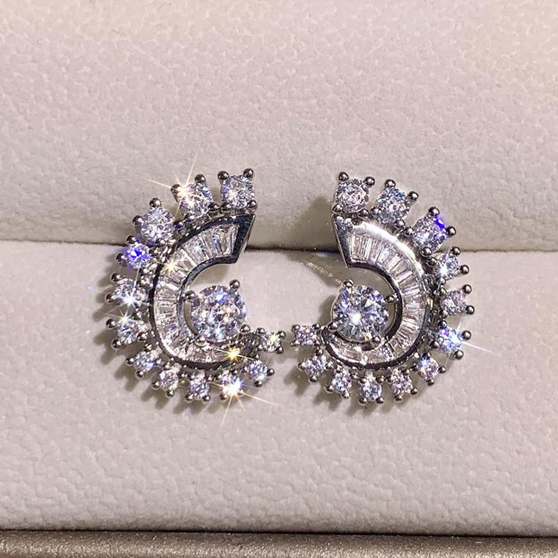 925 Sterling Silver Sparkling Cubic Zircon Stud Earrings for Women Gorgeous Engagement Wedding Jewelry Accessories GiftGood Product