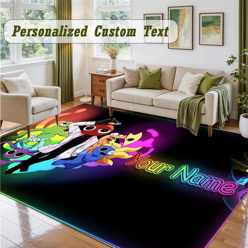 Crystal Velvet Square Rug Custom NameRainbow Friends Pattern Non Slip Home Floor Decor Rug