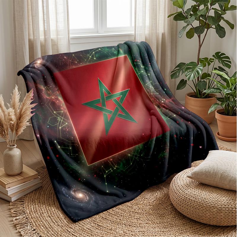 Morocco Football Printed Flannel Blanket Skin Friendly Warm Decorative Throw for Indoor Couch Bed Daily Use
