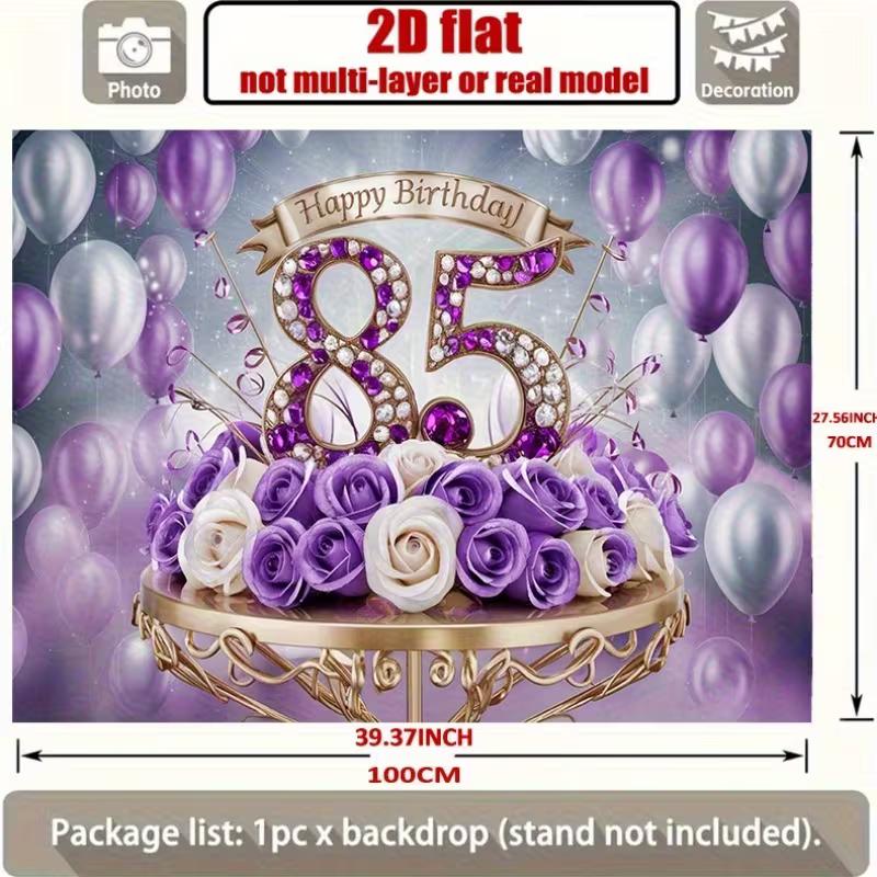 2D Glitzer Lila 85. Geburtstag Hintergrund Blumige Ballons Fotokabine Banner