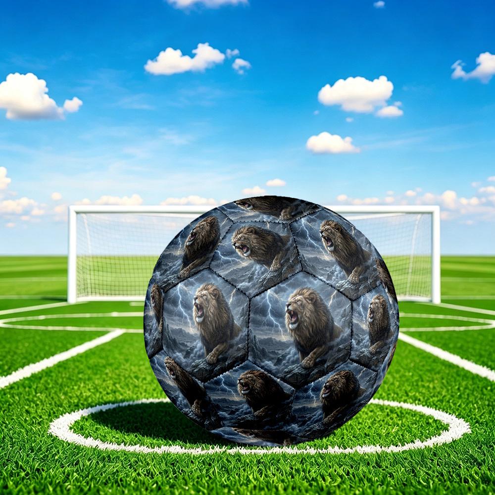 1pc Lion Storm Theme Soccer Ball Football, Size 5, Lightweight PVC, Durable Outdoor Training Soccer Ball, Gift M6143