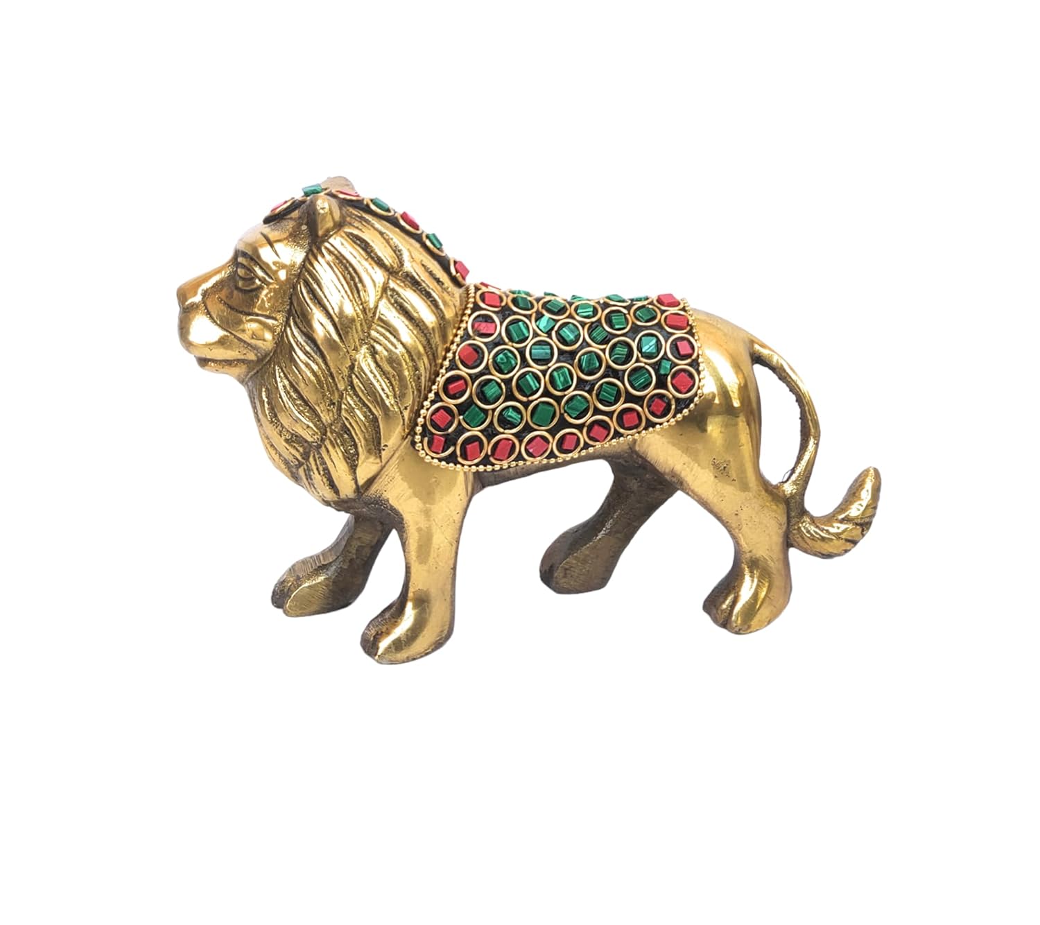 Статуэтка-идол Льва из чистой латуни с инкрустацией камнем, Маха Васту Ремеди, Статуэтка Льва