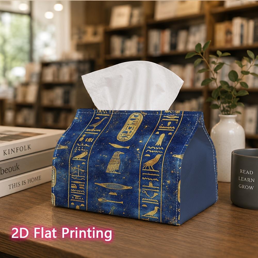 1pc, 2d Flat Printing, Tissue Box Ancient Egyptian Hieroglyphic Patterns Printed Tissue Box, Suitable for Home, Car, and Party Decoration Tissue Holde