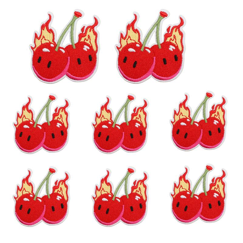 10pcs /Set Fruit Cherry Embroidered Patches Diy Hats Jackets Sew Patch Badges Iron On Patches For Clothing Accessories Applique