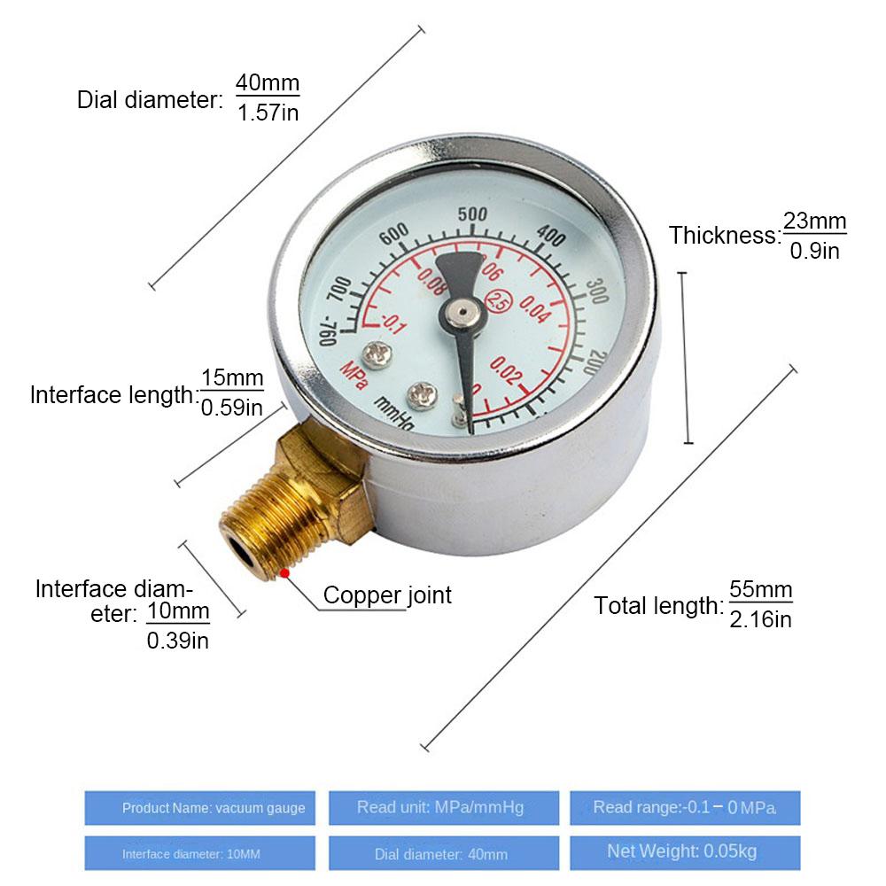 Vacuum Gauge 1/8 Inch Threaded Interface Vacuum Pressure Meter for Air Pump Oil Water Separator Filter Pneumatic Tools