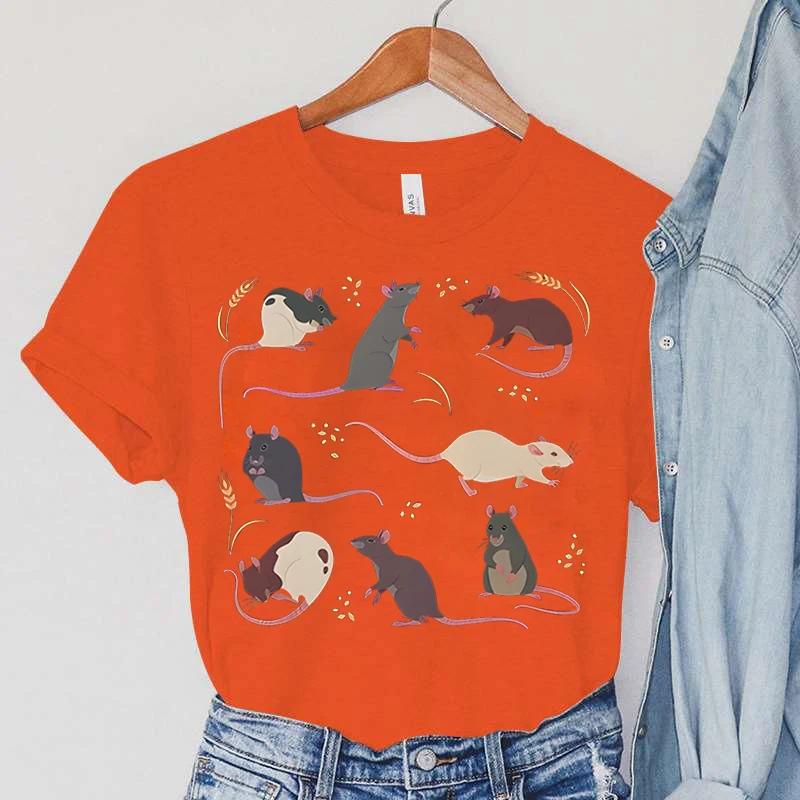 Summer Round Neck 3D Rat Pattern Print Top Fashionable Casual Short Sleeved Women's T-shirts