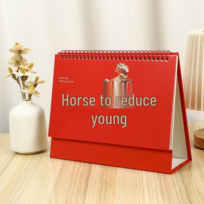 2026 Year of the Horse Chinese Red Hot Stamped Desktop Calendar with Embossed Design