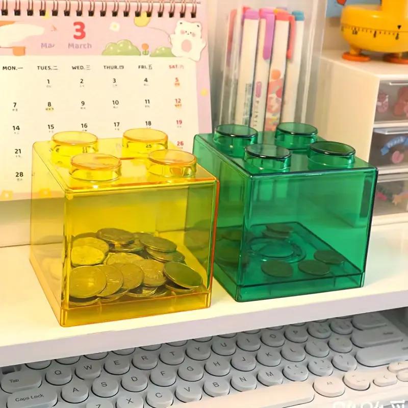 Stackable Building Block Piggy Bank - Transparent Plastic Coin Organizer for Kids & Adults