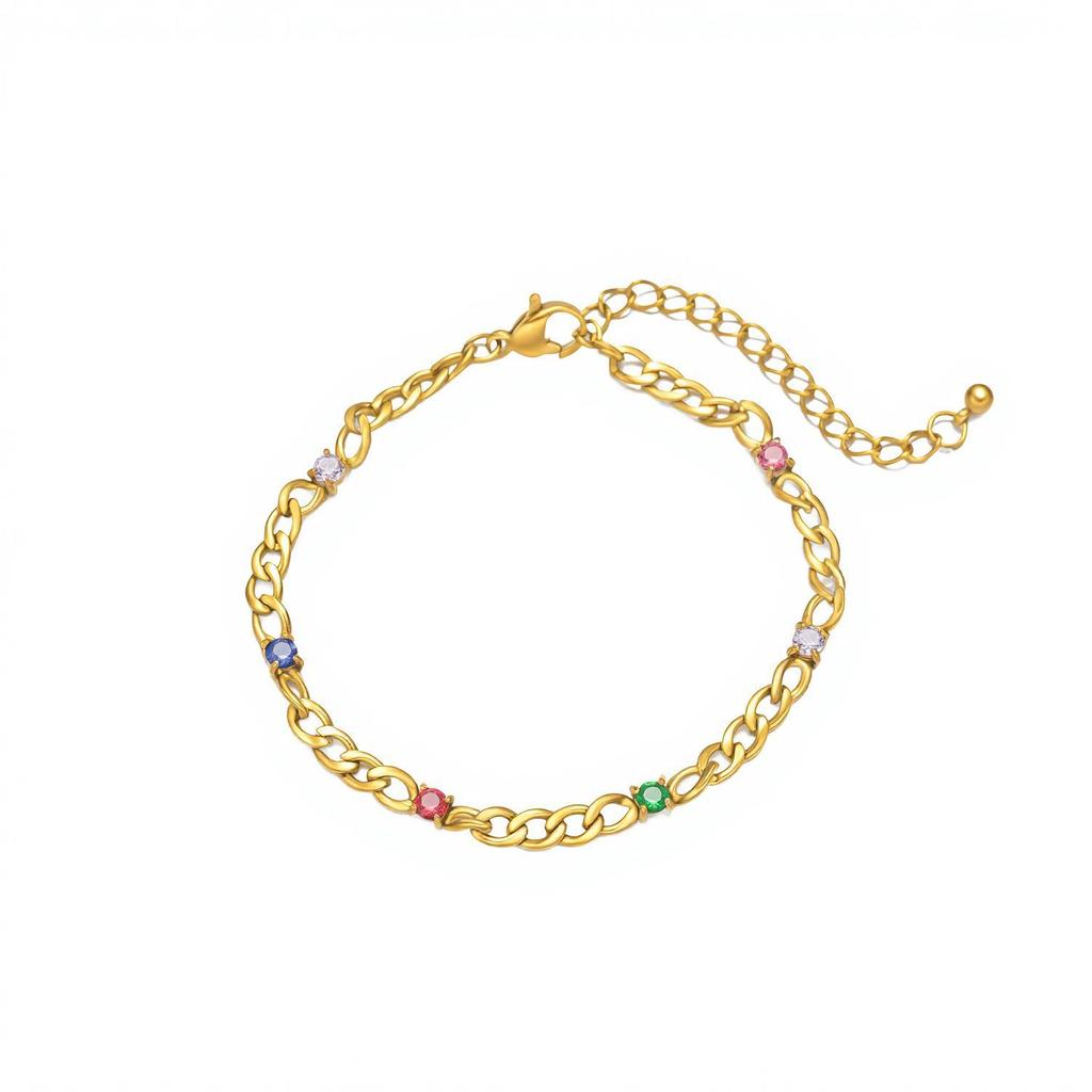 18K Gold Plated Stainless Steel Bracelet with Colored Zircon - Fashionable, Versatile, and Non-Fading