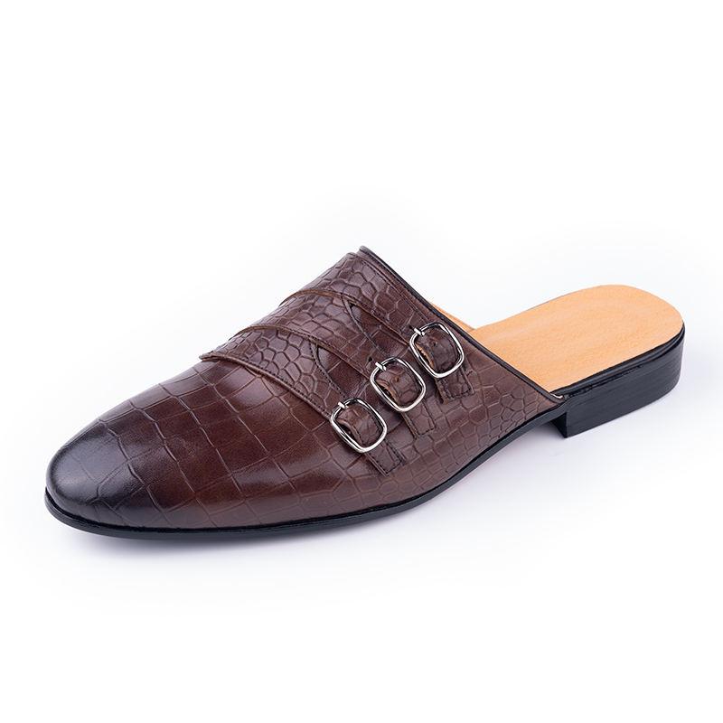 

Fashion Trendy Men Slipper Summer Loafers Genuine Cowhide Leather No-Slip Breathable Comfortable Beach Designer Handmade Sandal Man Shoe 46 коричневый