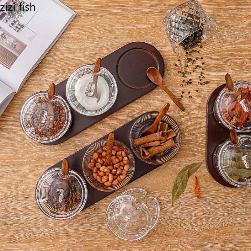 Glass Spice Jar with Lid Seasoning Jar Set Moisture Proof Salt Tank Spice Box Condiment Bottle Spices Container Seasoning Bottle