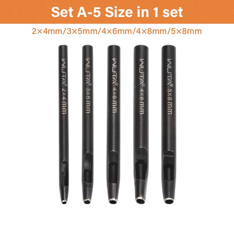 WUTA Oval Hole Punch Set for Steel Leather Crafting Hollow Hole Punch 5-Piece Belts, Belts, Tools, (24mm + 35mm + 46mm + 48mm + 58mm)