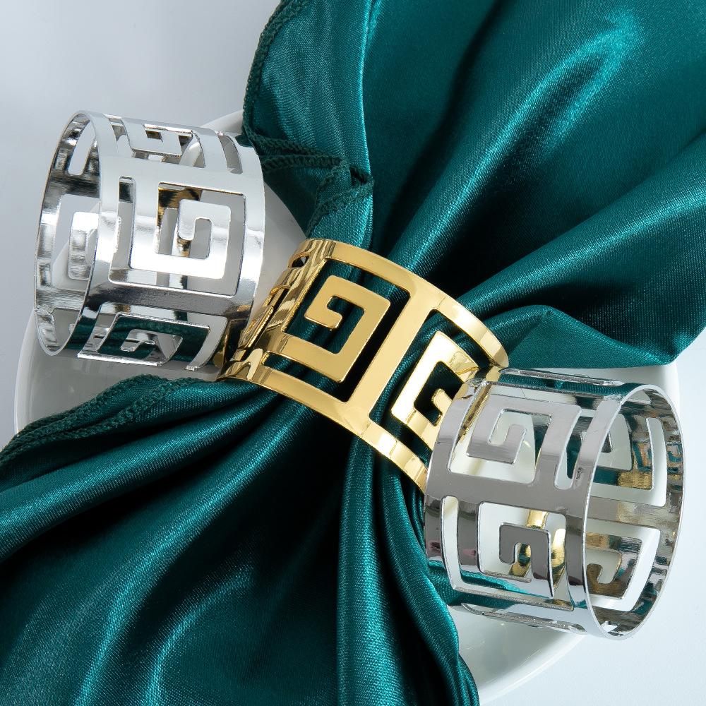 6pcs Gold & Silver Napkin Rings Wedding Serviette Ring Alloy Table Napkin Holder Hotel Western-style Food Table Craft Decoration