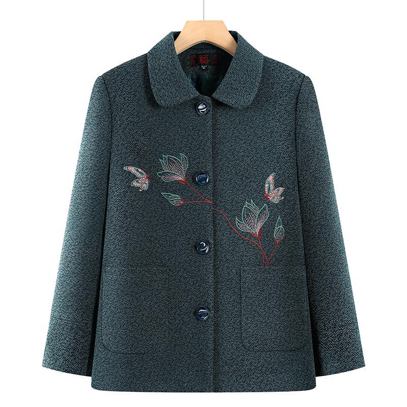 

2026 Spring New Arrival Women s Plus Size Embroidered Mid-length Jacket for Middle-Aged & Elderly Moms 5XL (145-160 kg) зелений