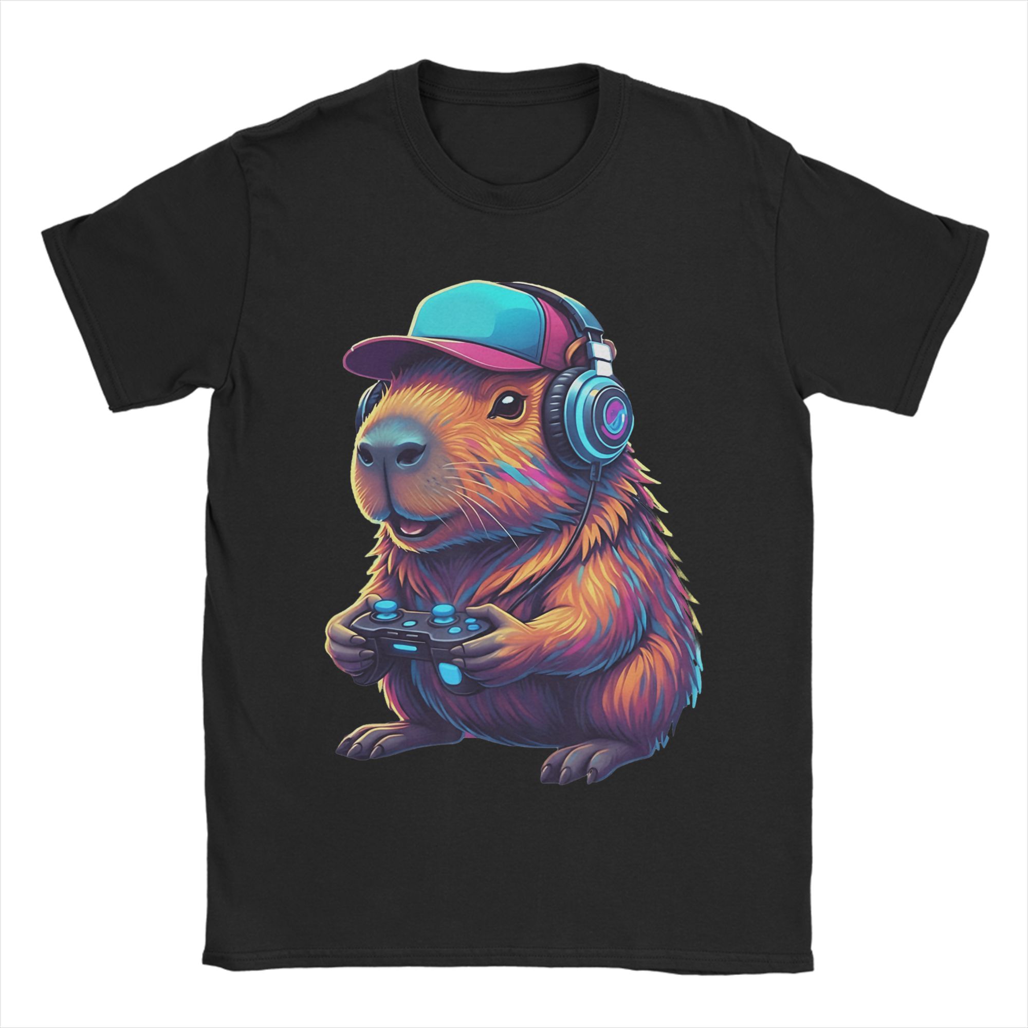 

Funny Capybara Gamer Bruh Graphic T Shirt Summer Popular T Shirts Men Cotton Crewneck Oversize Clothing Sleeves Awesome Tops 4XL