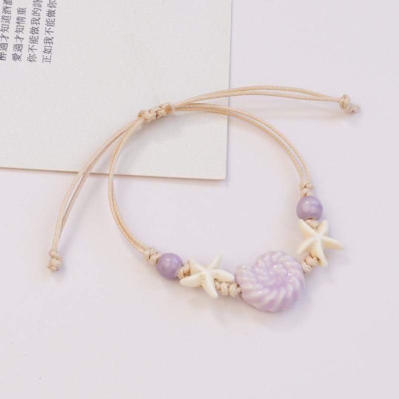 1 Piece Adjustable Boho Jewelry Starfish Hand Rope Handmade Snail Shell Ceramic Bracelet For Women And Men Diy Decoration