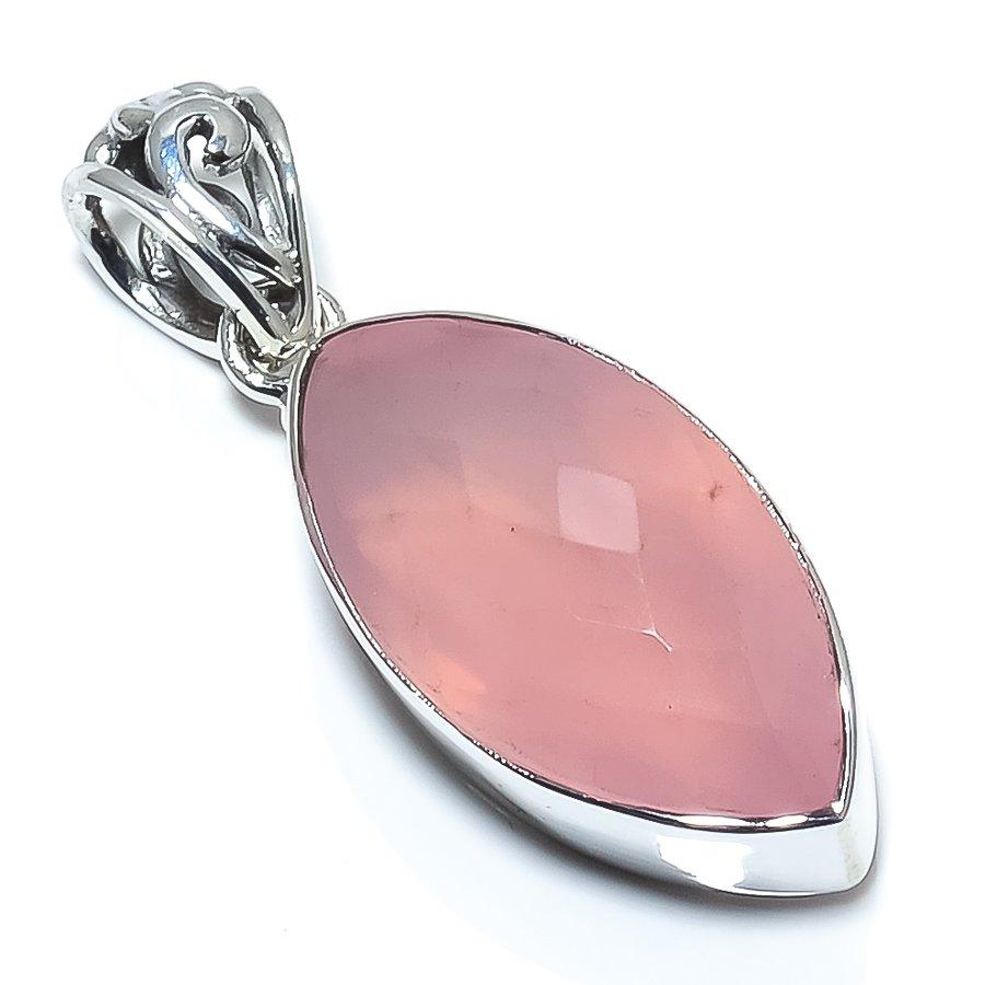 Natural Rose Quartz Gemstone 925 Solid Sterling Silver Gift Pendant 1.81" B1b76