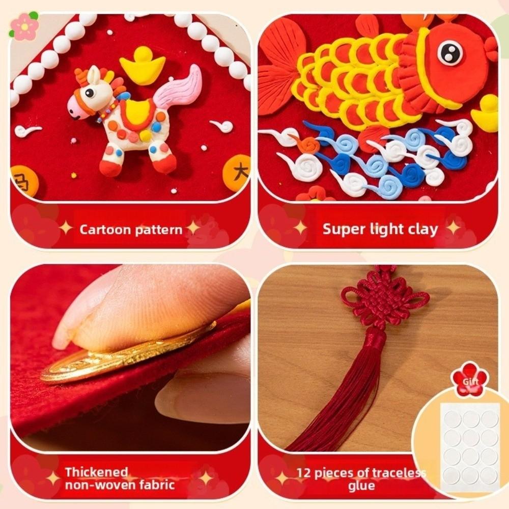 30x30cm Fu Character Pendant Hanging Happy Horse Year Lunar New Year Ornament Red Color DIY Crafts Big Fu Wall Pendant