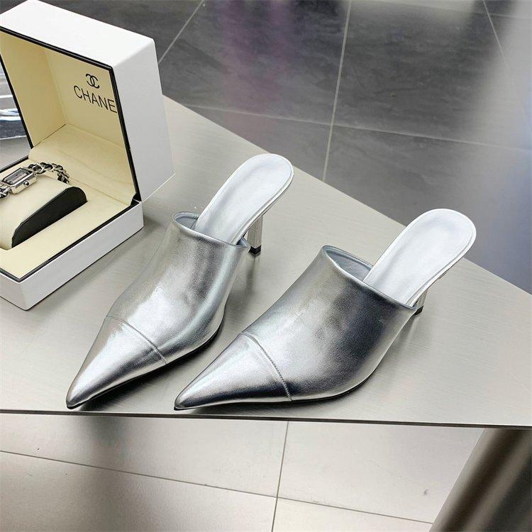 

Baotou half slippers women s 2025 Spring Festival stiletto sandals Spice girls pointed high heels French retro Muller shoes 40 срібний