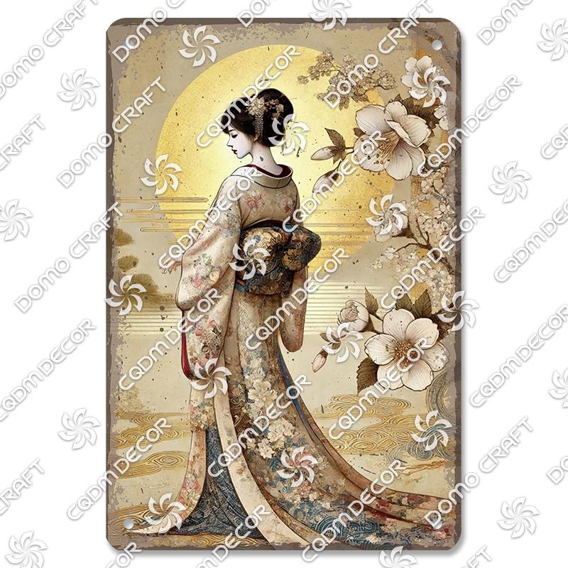 Retro Japanischer Stil Poster Metall Blechschilder Kimono Schönheiten Japanischer Samurai Vintage Metallplatte Wanddeko Club Bar Man Cave