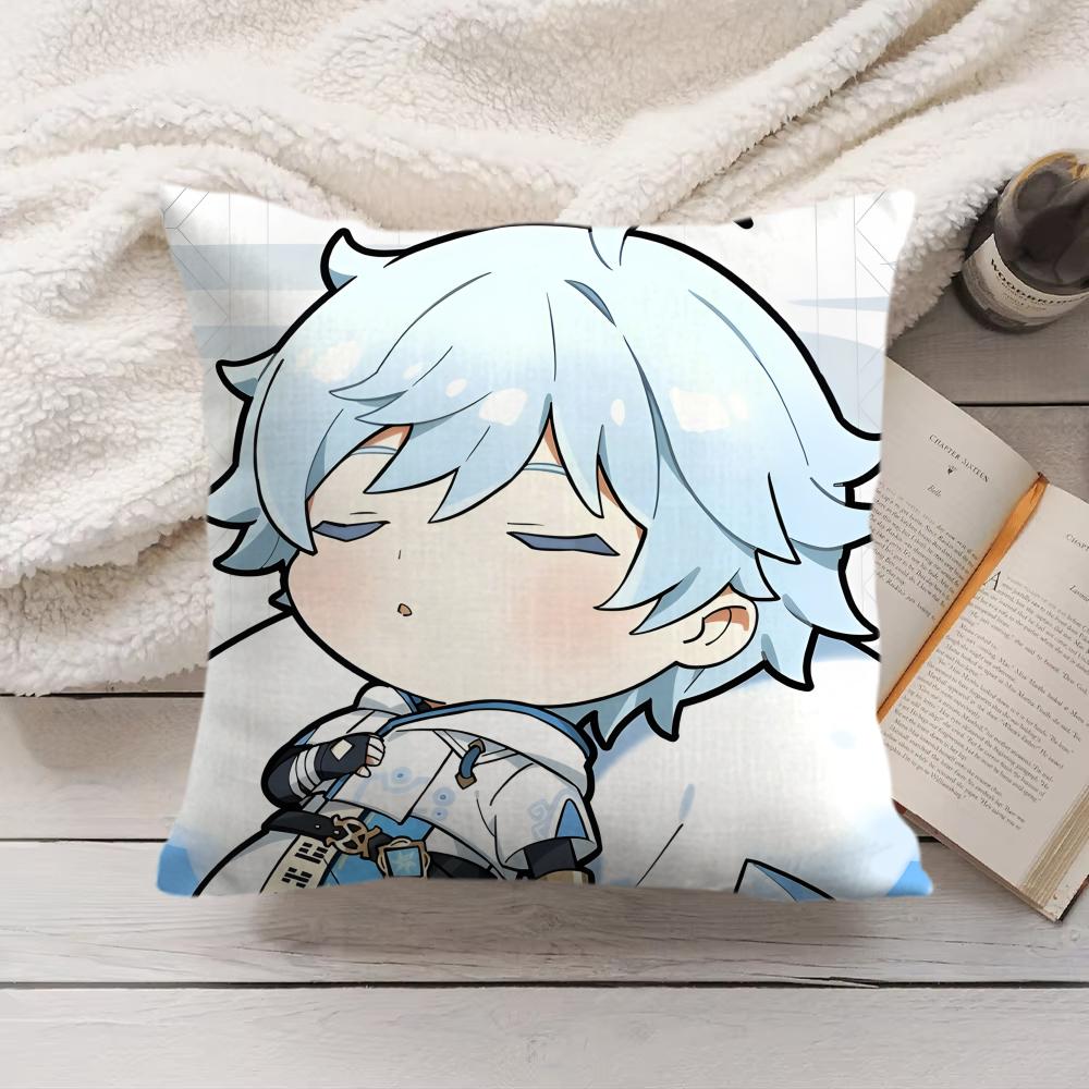 Chongyun Cute Genshin Impact Cushion Cover Silky Short Plush Invisible Zipper Dustproof Sofa Pillow Case For Home Decor