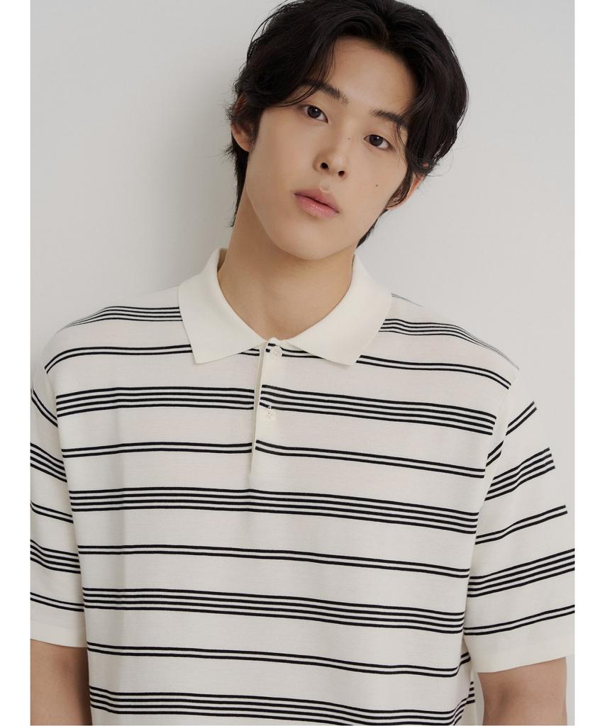 Binpolmen Striped Collared Neck Knit Ivory