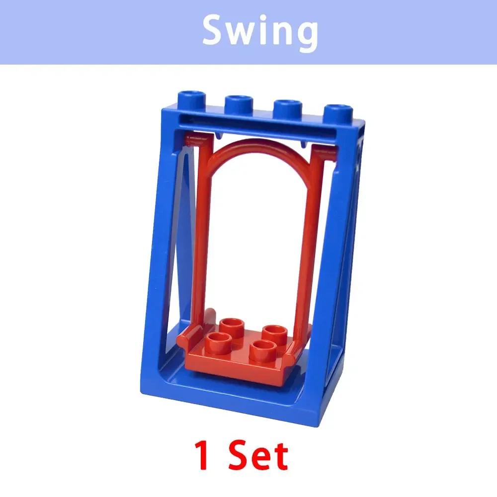 Store byggeklosser Slide Swing Seesaw Park Lekeplass Series Large Pillar Murstein Barn Barn Pedagogisk Leke Kompatibel Duploe
