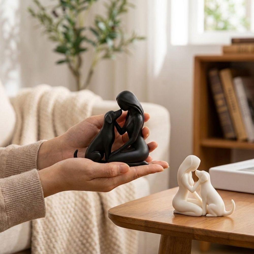 3D Printed Girl Puppy Tabletop Figurine Pet Lover Art Desktop Dog Statue Mother's Day
