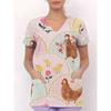 Womens V-Neck Short Sleeve Nursing Scrub Top With 3D Cartoon Print Comfortable Workwear Casual Medical Uniform