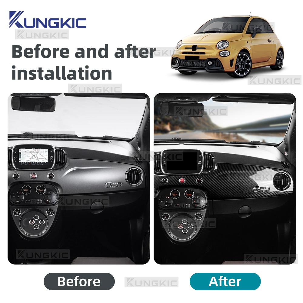 For Abarth 595 695 595C 695C/Fiat 500 500C 2016-2025 Real Dry Hard Carbon Fiber Sticker LHD Car Co-Pilot Dashboard Trim Panel