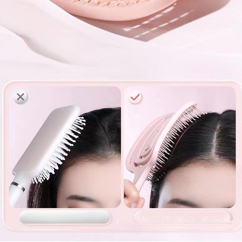 Hoher, ausgehöhlter, flauschiger Massagekamm mit Totenkopf-Oberteil, tragbarer, großer, gebogener, rippenförmiger Kamm