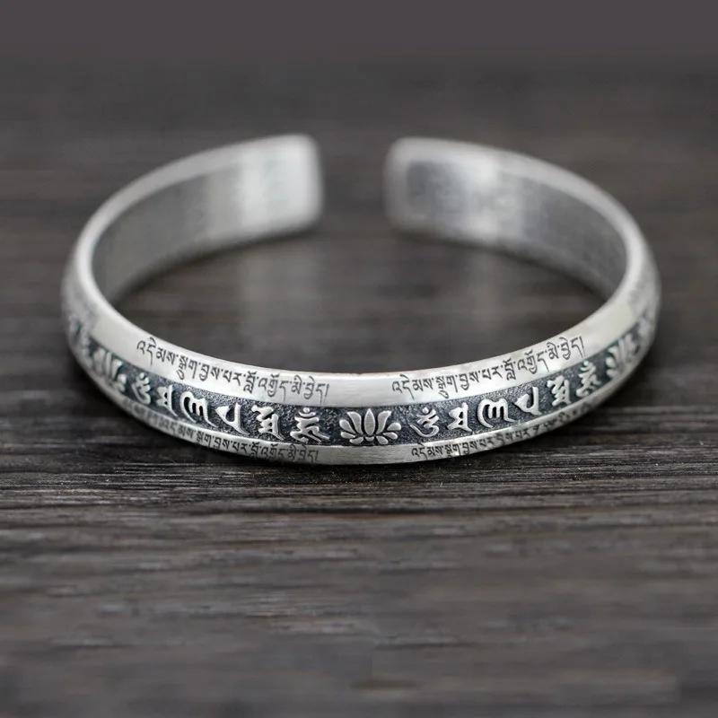 

Резной браслет «Сутра Сердца Праджняпарамиты» с цветком лотоса, широкие винтажные браслеты-манжеты с шестью слогами истинных слов, ювелирные изделия