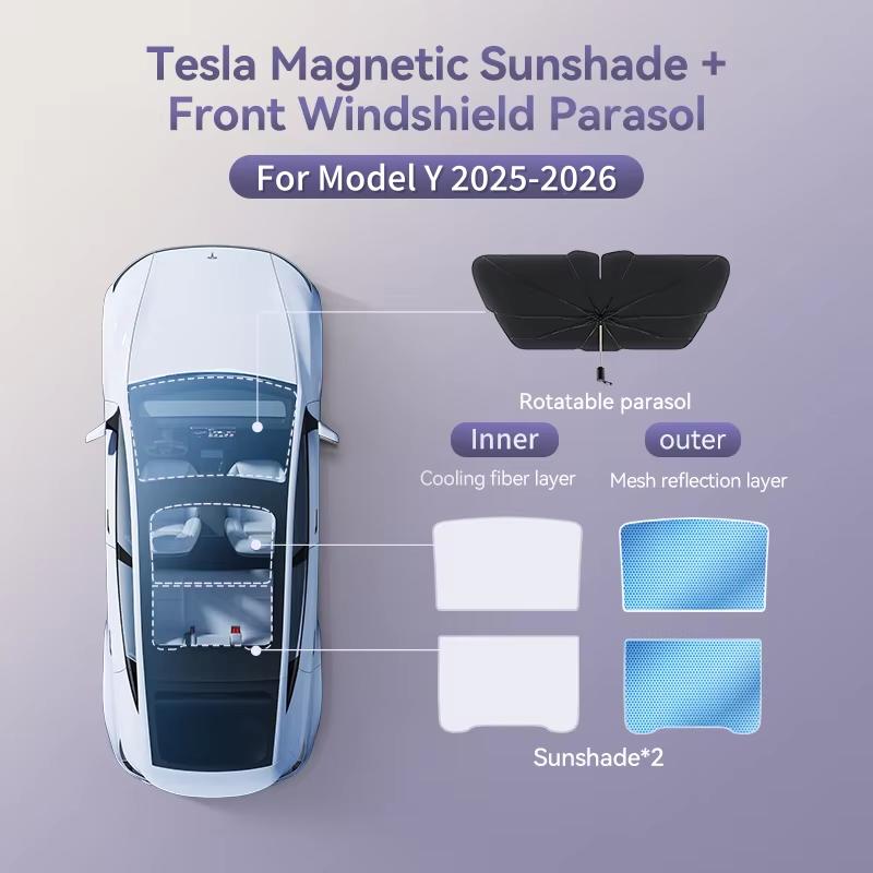 YZ For Tesla 2025 2026  Model Y Juniper Starship Blue ice Sun Shades Honeycomb magnetic Sunshade Glass Screen Front Rear Sunroof