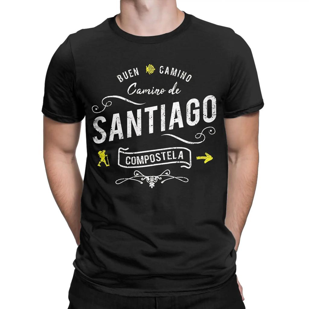 Men T-Shirt Buen Camino De Santiago Compostela Peregrino Vintage Cotton Tee Shirt Short Sleeve T Shirt Crew Neck Tops