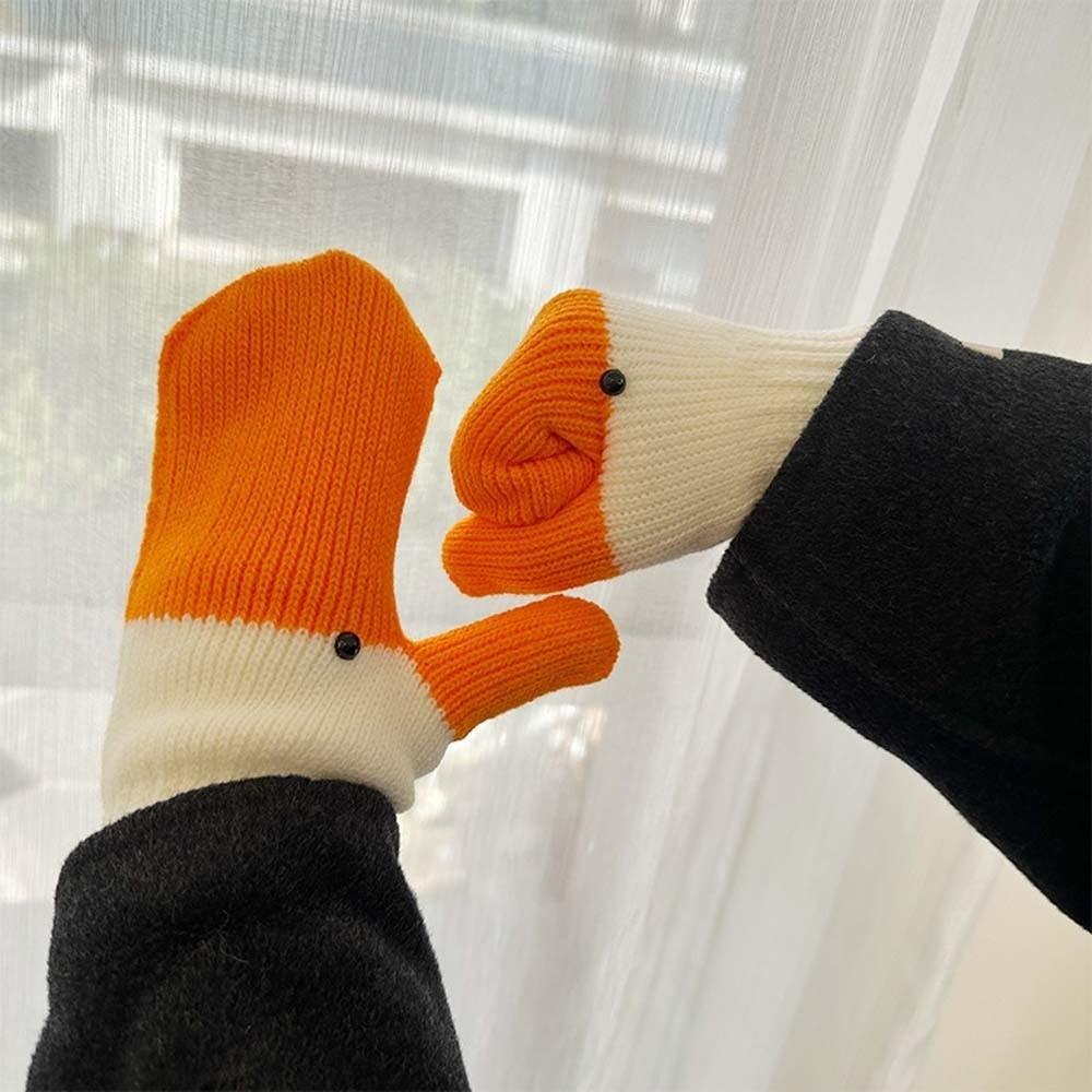 Polyester Cartoon Goose Gloves Orange Anti-cold Mittens Creative Winter Knitted Gloves Couple
