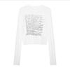 Sweet Hot Style Structured Shoulder Long Sleeve Letter Print Tee Women Spring Autumn Niche Slim Fit Cropped White Top