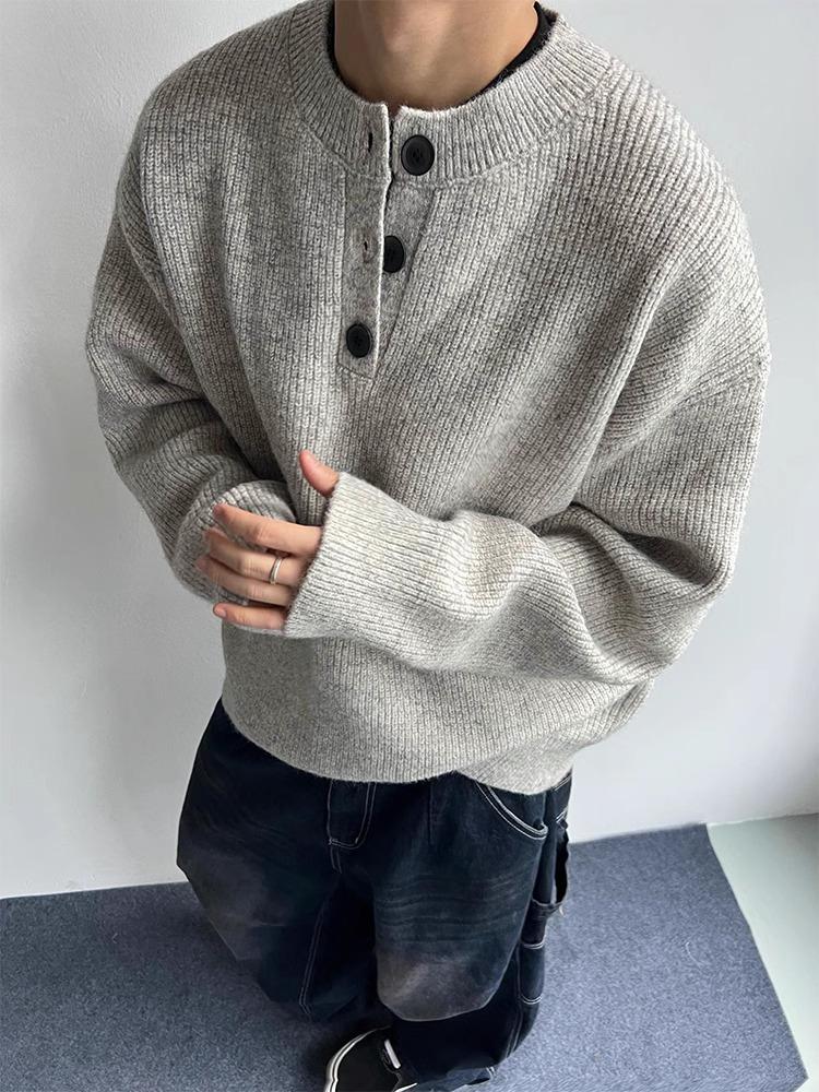 Pánský svetr American Retro s límečkem Henley - Jaro/Podzimní vysoce kvalitní úplety