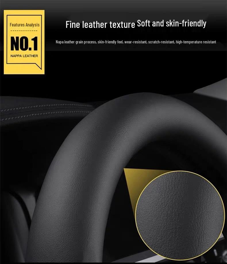 Anti-Slip Napa Leather Steering Wheel Cover, Ultra-Thin & Universal, All-Season Car Accessory for Men and Women