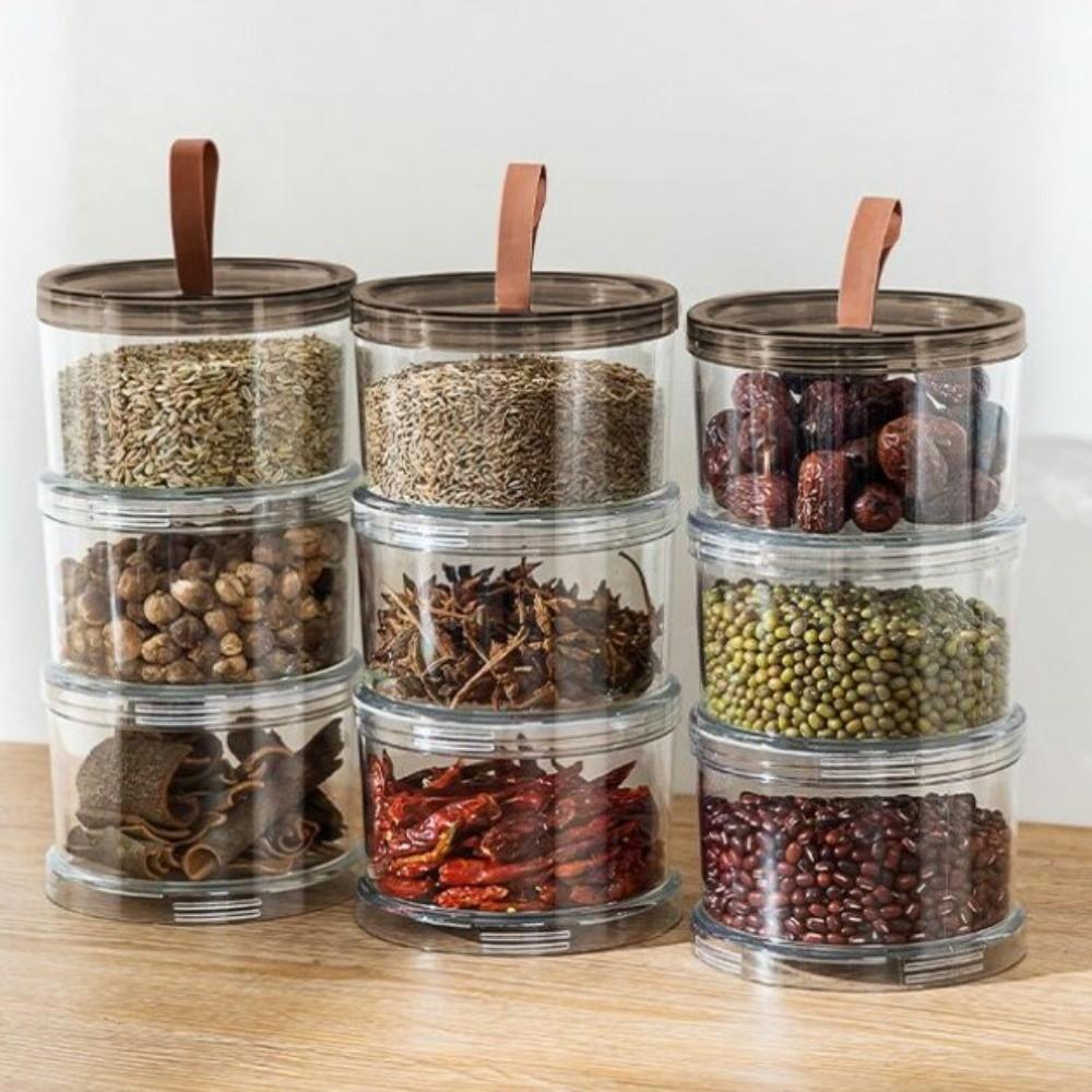 Portable Plastic Spice Storage Box Round Multi-Layer Airtight Jar Space-Saving Reusable Seasoning Storage Container Coffee Beans