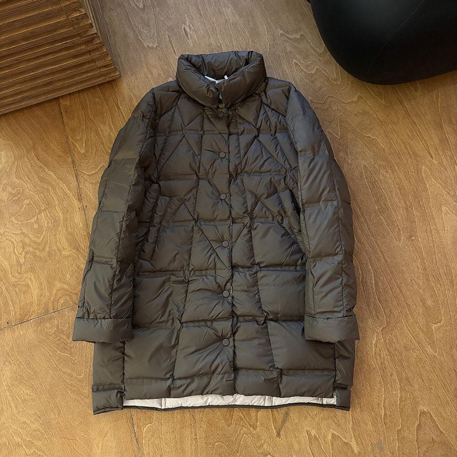 Winter Stand-up Collar Medium and Long Pressed Glue Single-breasted White Duck Down Warm Down Jacket Women's Jacket