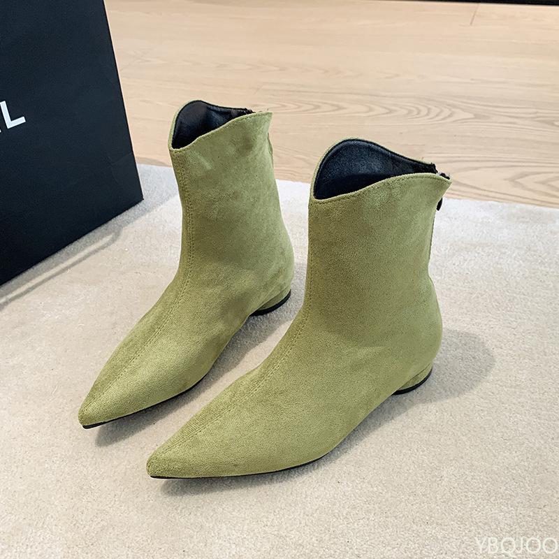 Elegante minimalistische puntige korte laarsjes nieuwe herfst winter lage hak veelzijdig retro dameslaarzen modieuze casual damesschoenen