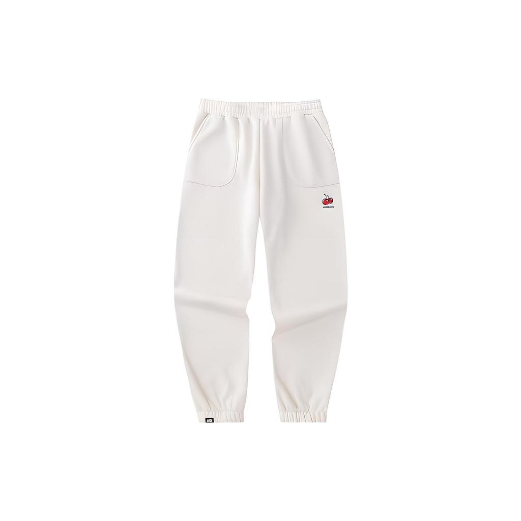 Anta Lifestyle Series Solid Color Mid Waist Tapered Knit Sports Pants Women bottoms Stone-White 962348311-1